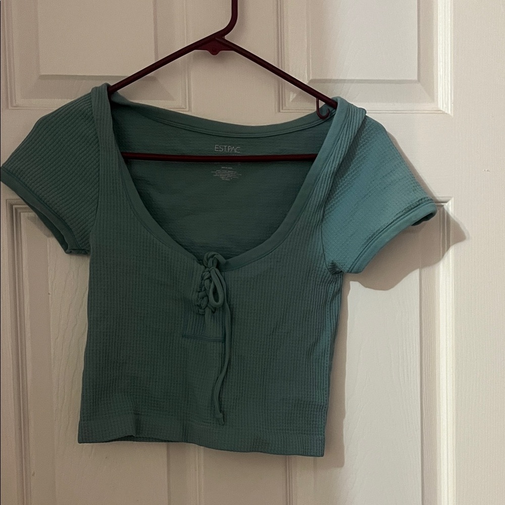 PacSun Teal Lace-Up Short Sleeve Top
